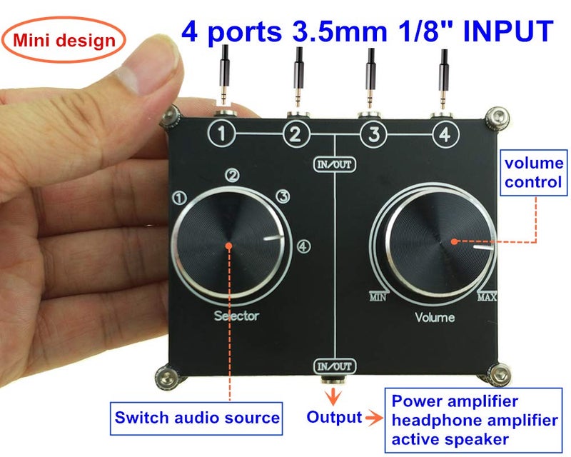 SOLUPEAK 3.5mm AUX Cable Switcher, 4 Input 1 Output, AUX 1/8" Source Stereo Splitter, Audio Selector Box, Signal Switch with Volume Control for Home Audio - Image 2